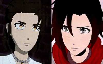 Side by Side RWBY Gif of Ruby Rose and Cinder Fall suffering breakdowns and anger