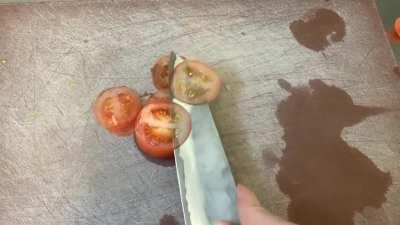 The way my knife cuts through this tomato