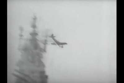 [WWII] Yokosuka D4Y kamikaze struck by gunfire as and barely misses USS Yorktown (CV-10) in early 1945