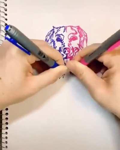 How can you draw with two hands at once at that level?