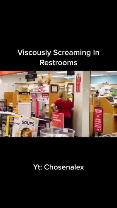 Screaming in pharmacy restrooms for TikTok prank