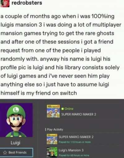 Luigi as a Nintendo Switch friend