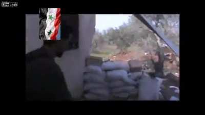 Outgoing RPG fire is met by quick Syrian Army tank fire in response - 2014