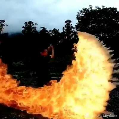 A burning sword used by an Japanese flame artist.