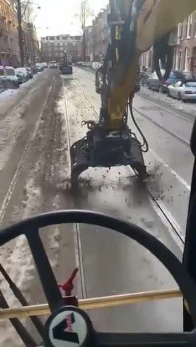 Tramrails being cleaned