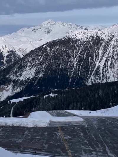 Leaving Courchevel Altiport (CVF) in the French Alps (537-meter runway at 18.6% gradient)