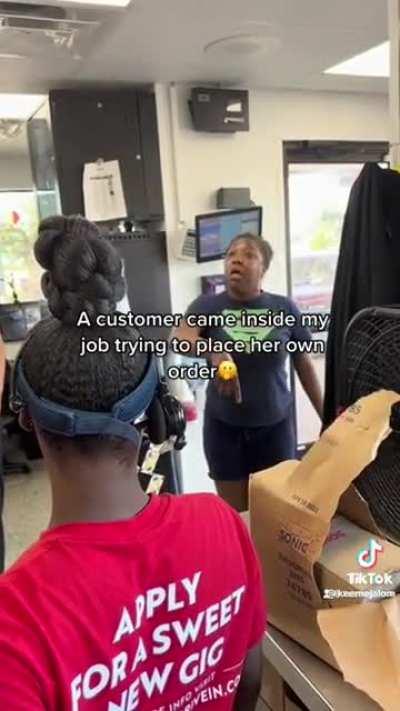 Walking inside Sonic’s employees only area to try to place her order.