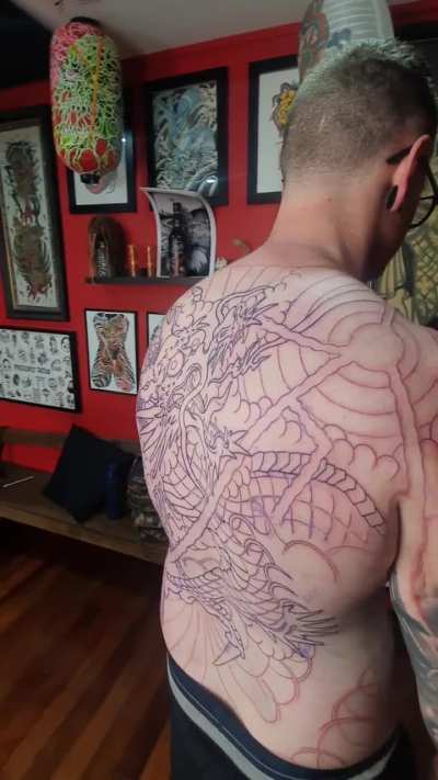 Session 1 of dragon back piece.