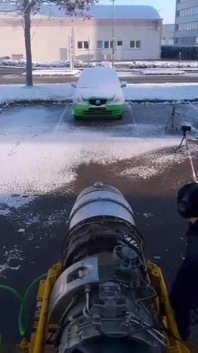 Clearing Snow off your Car with a Jet Engine