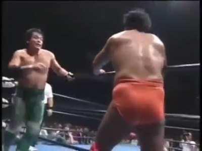 Misawa hit Kobashi with Tiger Driver on the floor