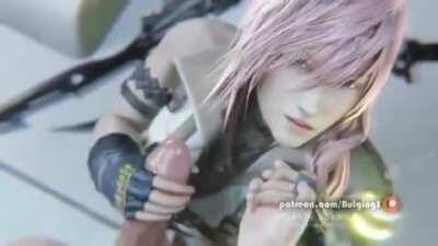 Lightning giving a handjob with a happy ending (bulging senpai)[Final Fantasy 13]