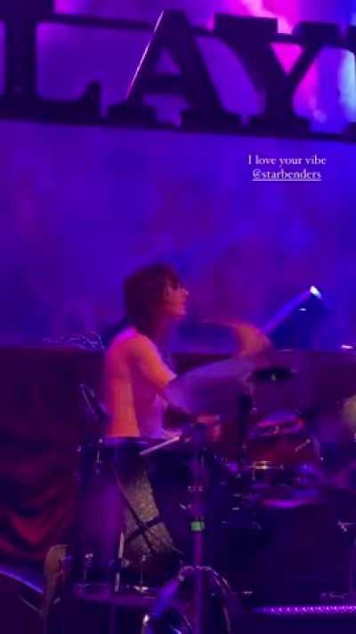 Emily Moon topless w/nipple tape drumming