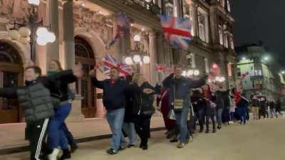 Unionist groups congregate outside of Glasgow City Chambers, performing the conga and chanting “conga, conga, conga, Nicola’s no longer”