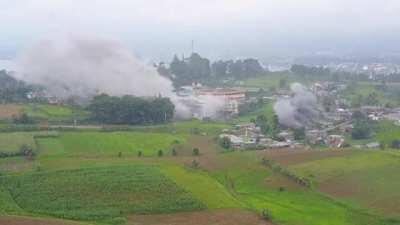 Drone footage of an airstrike on an ISIS-linked militant position on the outskirts of the city of Marawi during the siege.