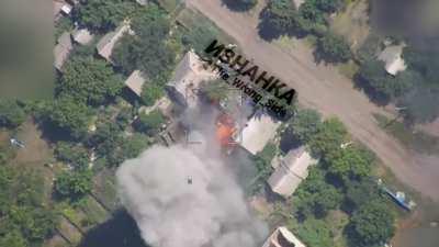 Russian Airstrike in the town of Dronivka, Donetsk Oblast next to the the Siverskyi Donets River.