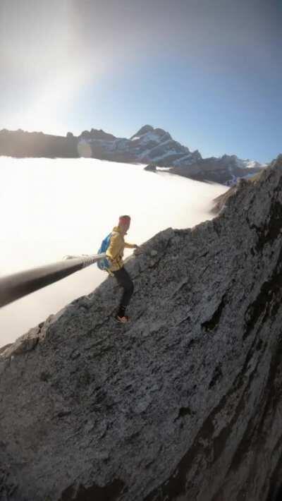 This person climbed up this mountain in Switzerland and got this incredible shot.