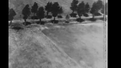 Enemy Staff Car Strafed by Allied Fighter, June 1944 b/w