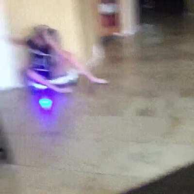 sitting on a hoverboard