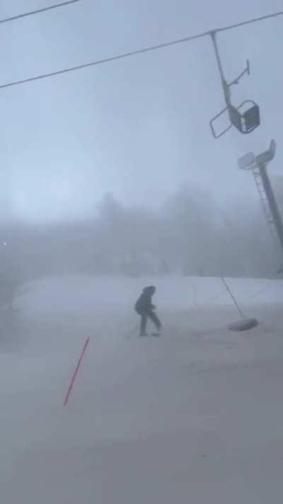 Pipe burst at Beech Mountain. The lady stuck on the ski-lift was being sprayed with freezing water for 5 mins.