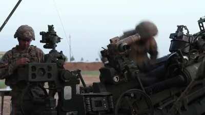 U.S. Army Paratroopers from the 82nd Airborne Division fire M-777 Howitzers near Mosul in support of Iraqi forces April 4, 2017.