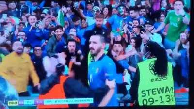 Steward thinks Bonucci is a fan trying to sneak onto the pitch