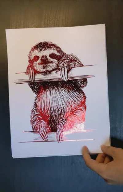 Foil reveal of my portrait of a sloth