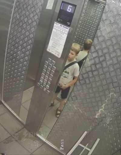 Boy pissed on the elevator buttons, causing them to jam, and… the elevator got stuck. After that, the little pisser called his mom, and she called the rescuers, who saved him.