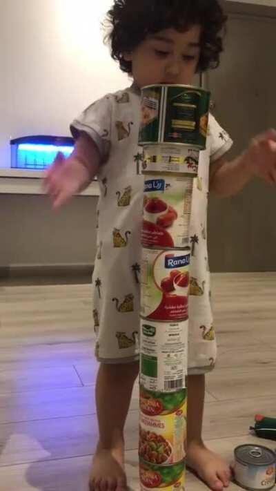 My 2 year old cousin can stack cans.