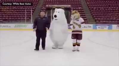 Poor guy in polar bear suit continuously tripping