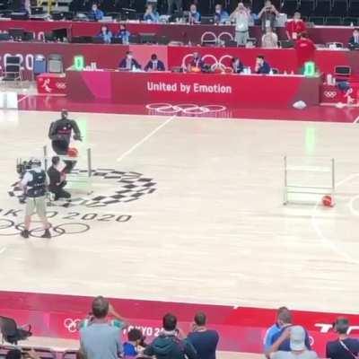 They really brought out a basketball robot during halftime at the Olympics