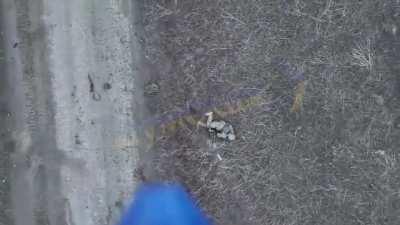 Ukrainian copter drops grenades on russian soldier