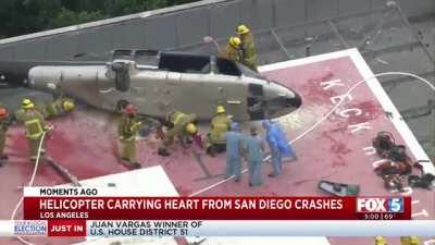 A helicopter carrying a heart for a transplant crashed today in LA. Firefighters found the heart and handed it to a doctor who immediately tripped and dropped it.