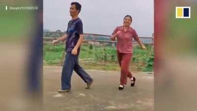 Happy Chinese farmers dance