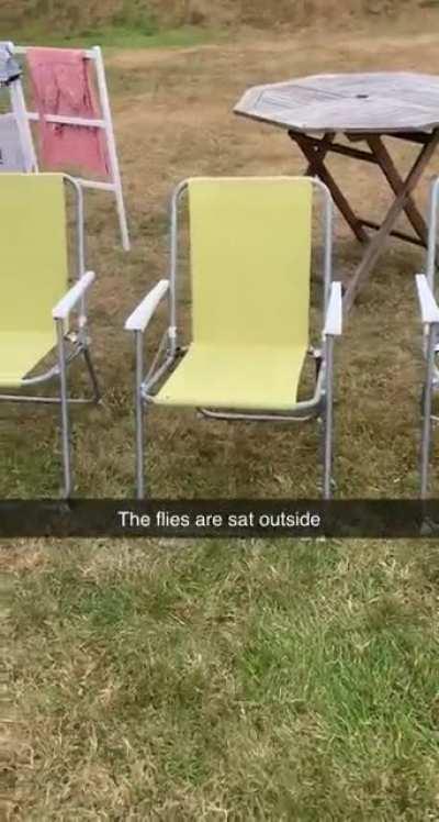 The Flies are sat outside