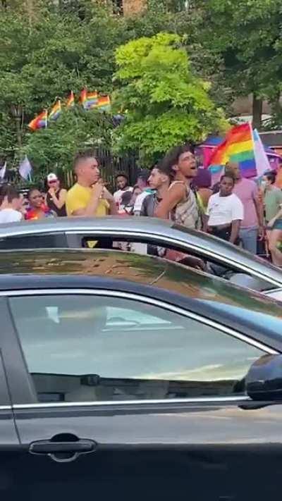 Dude fucks himself in the ass with a traffic barrier at pride near Washington Square Park