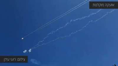 Iron Dome intercepts projectiles fired from Gaza over southern Israel an hour ago