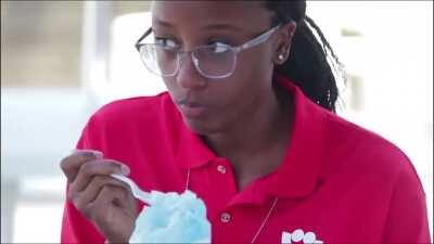 People reverse eating food at Summerfest