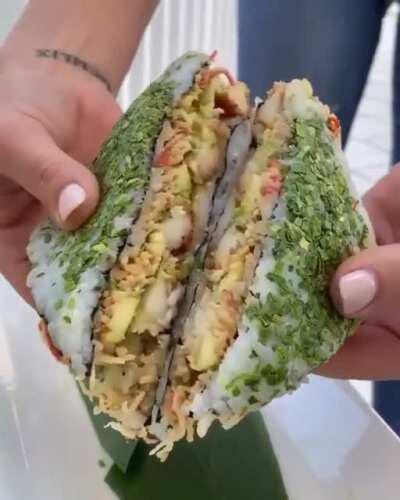 Sushi sandwich, complete with unnecessarily overflowing sauce