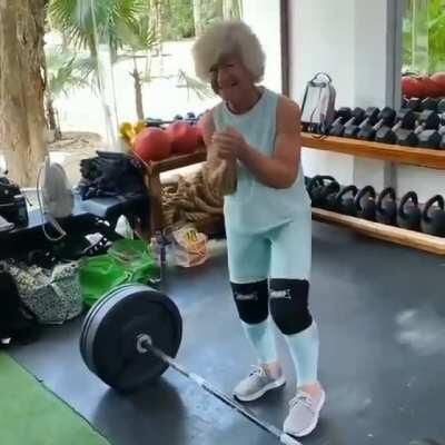 75 year old Joan MacDonald deadlifts 175 lbs