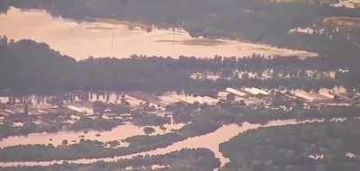 Aerial view of destroyed Nova Kakhovka dam