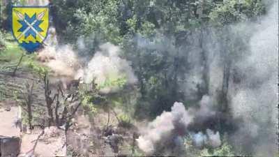 Ukrainian tank destroys a Russian BMP and an FPV Drone takes out another piece of equipment loaded with ammo in Kalynivka (June 2024)