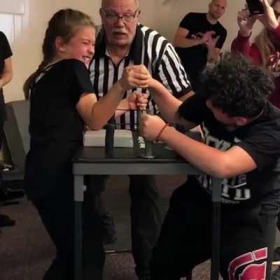 Technique vs size in an arm wrestling match