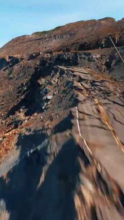 Drone footage of a road that got destroyed by a landslide back in 2009 in Quebec, Canada