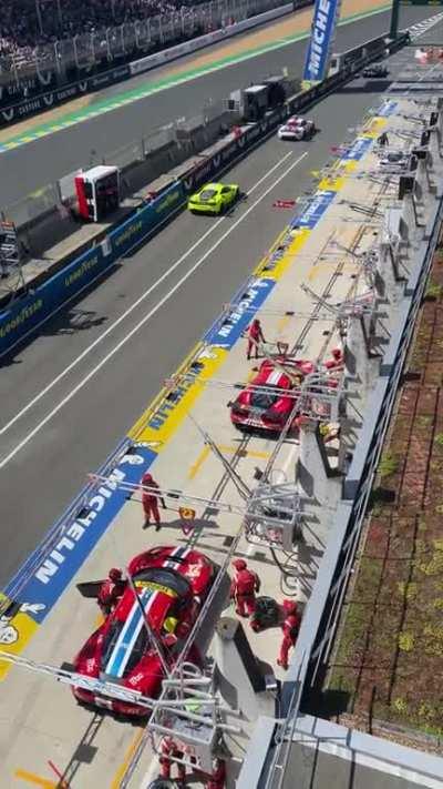 Bird’s-eye view of Ferrari pits in 2022. Sure, you can see more of the pits from the other side, but it’s much further away and you don’t get this fantastic perspective.