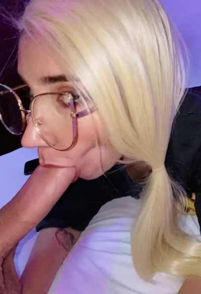 Blonde Annbago sucking a monster cock