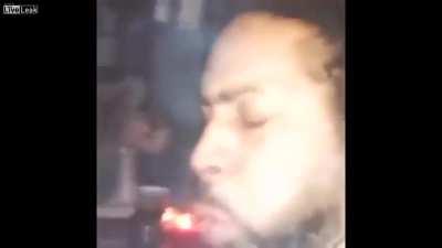 Smoker coughs up huge phlegm bubble after hitting a blunt