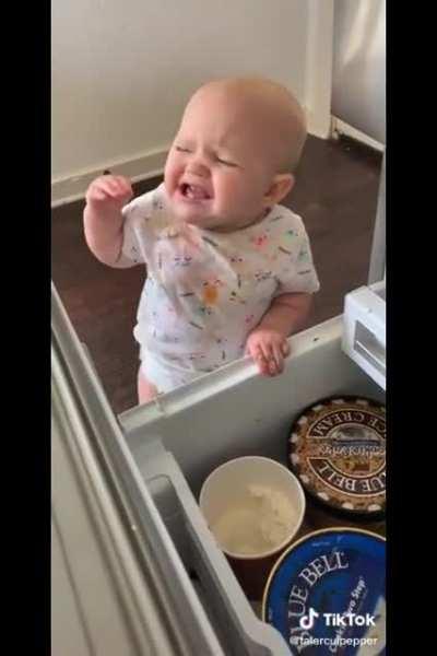 Kid starts crying when he is caught pilfering ice cream