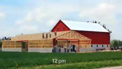 Amish building a farm in one day