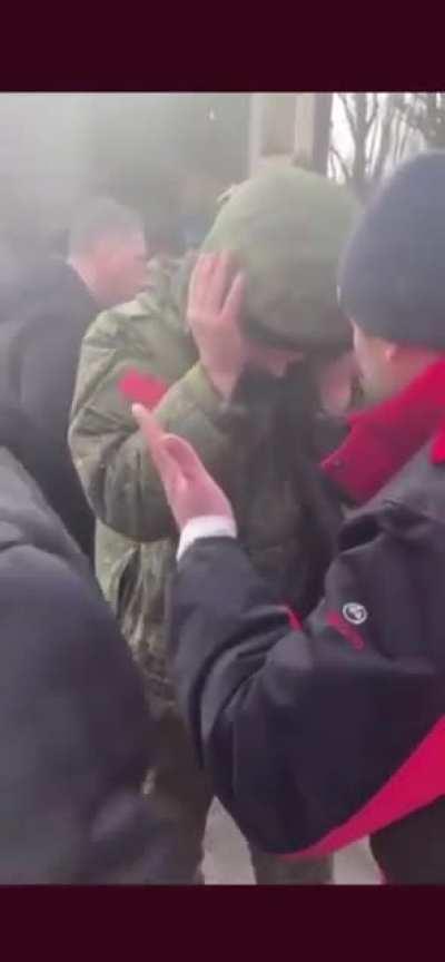 Russian soldier captured by Ukrainian civilians