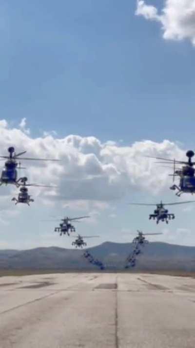 22 Greek Army helicopters taking off at the same time